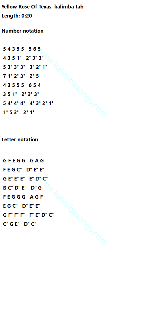 Kalimba tab Yellow Rose Of Texas 4